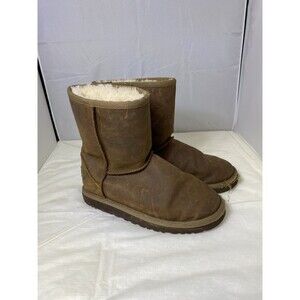 Ugg Unisex Kids Leather Shearling Lined Snow Boots Brown Youth Size 2